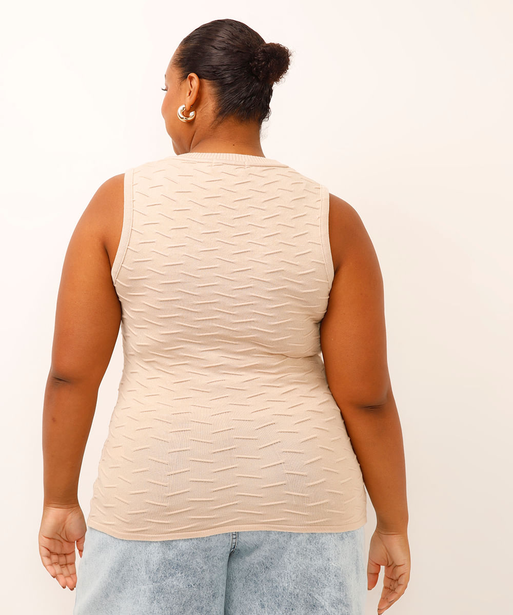 regata de tricot texturizada plus size bege