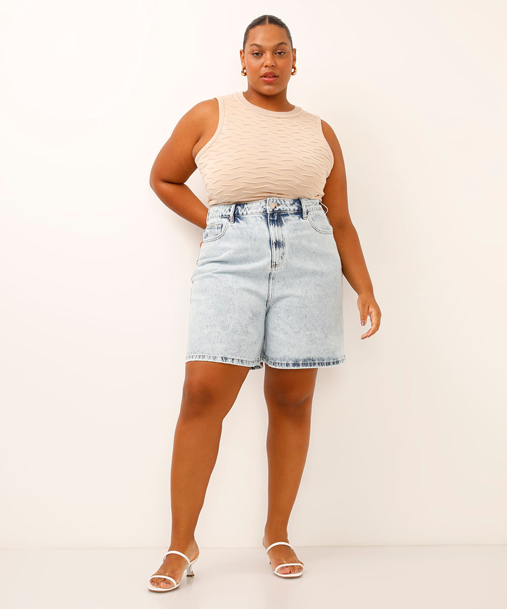 regata de tricot texturizada plus size bege