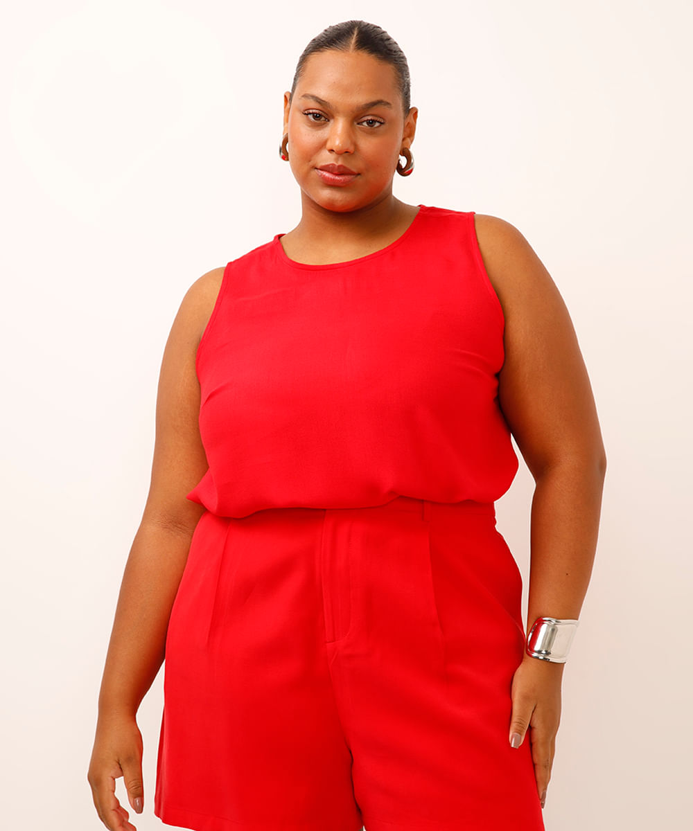 regata de viscose decote redondo plus size vermelha