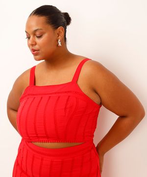 cropped de laise alça fina plus size vermelho