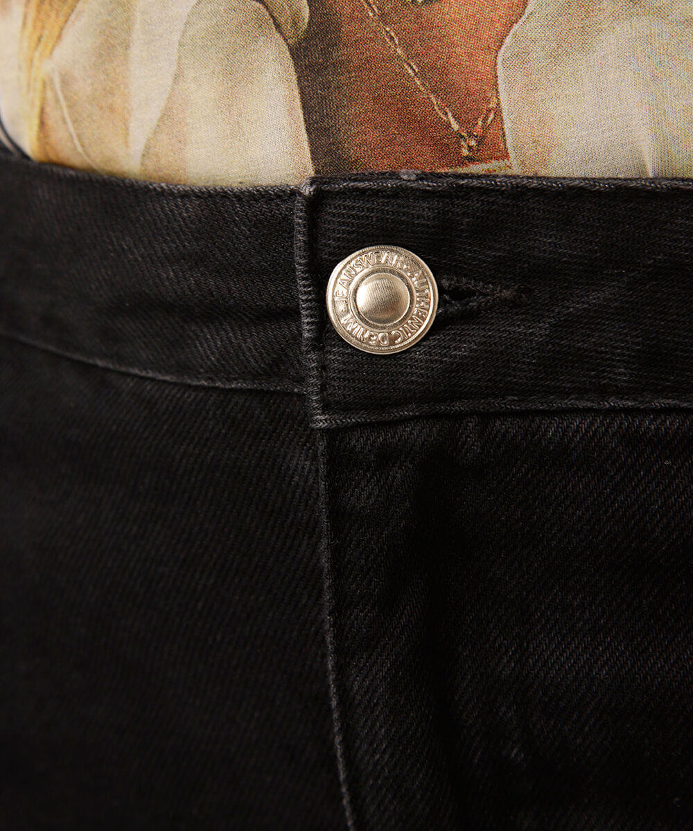 saia reta jeans plus size cintura alta preta