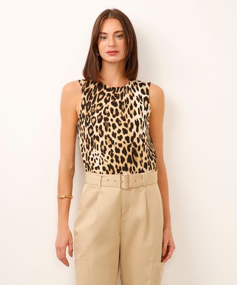 regata de viscose animal print preta