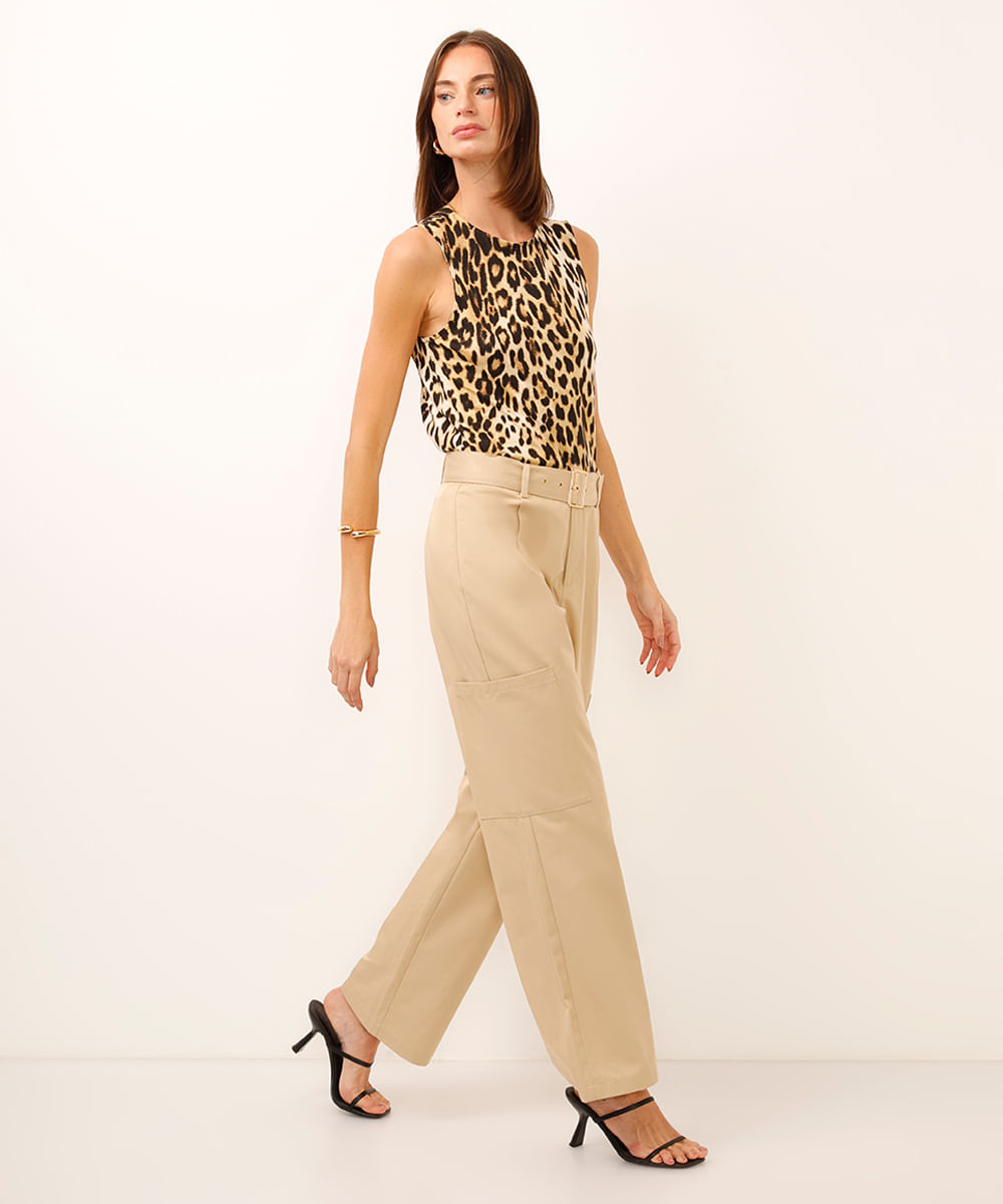 regata de viscose animal print preta