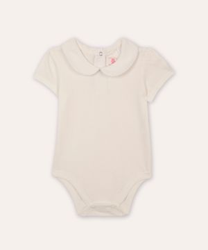 body infantil gola peter pan com renda off white