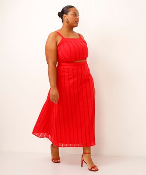 saia midi evasê de laise plus size vermelha