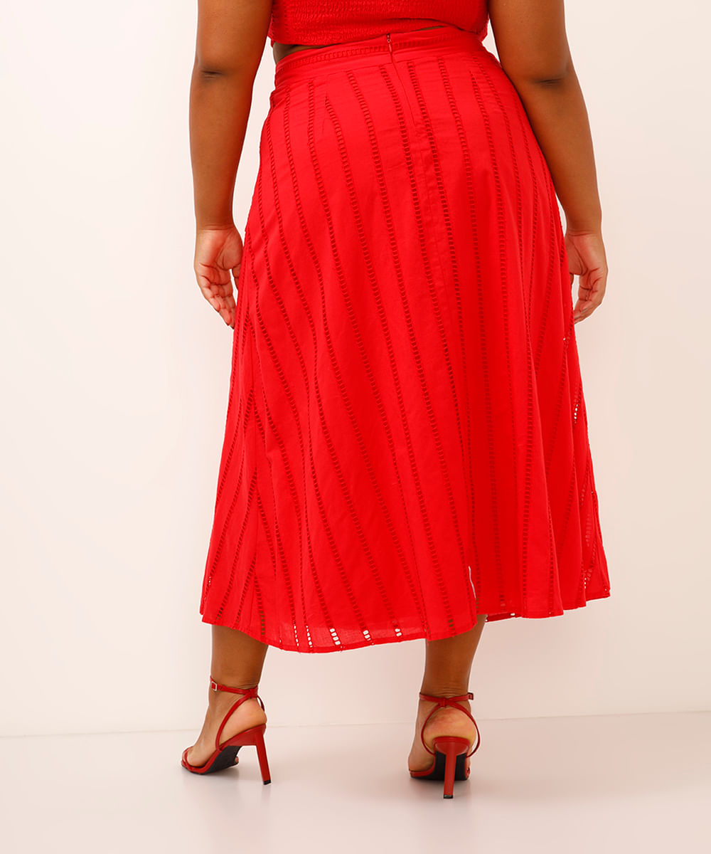 saia midi evasê de laise plus size vermelha