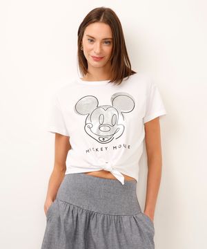 cropped de algodão mickey com amarração off white