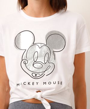 cropped de algodão mickey com amarração off white