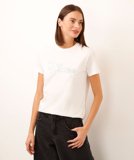 camiseta de algodão disney com paetê off white