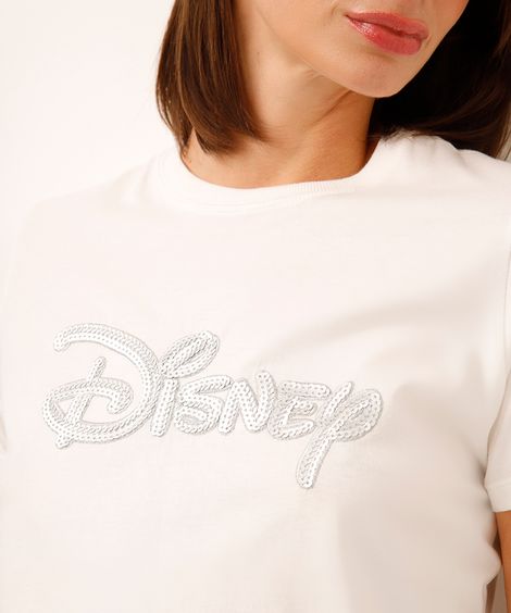 camiseta de algodão disney com paetê off white