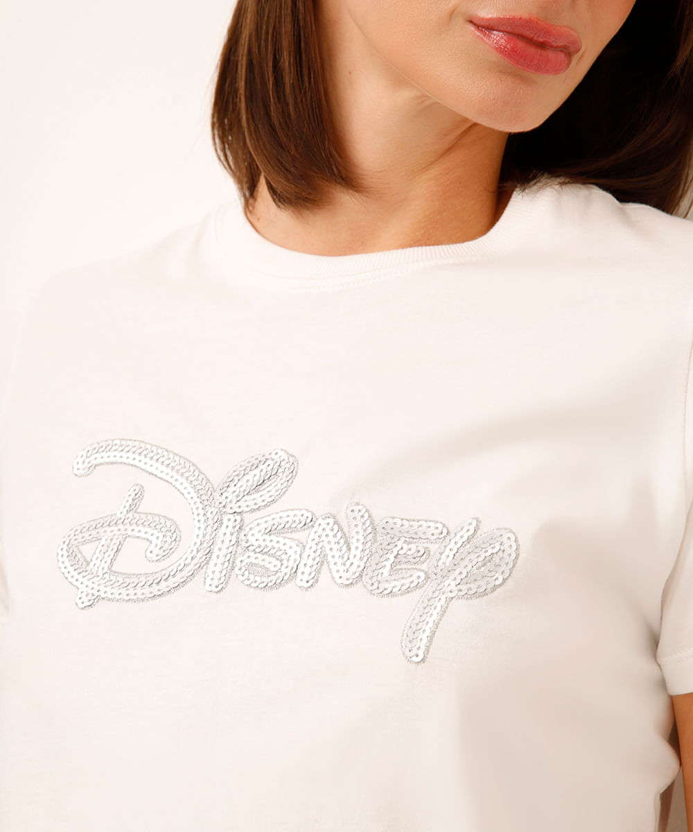 camiseta de algodão disney com paetê off white