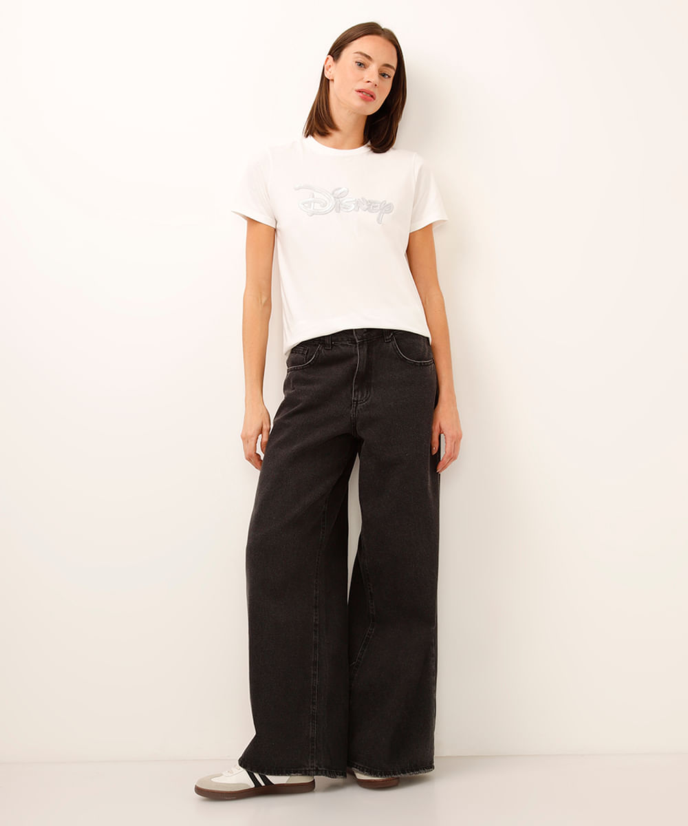 camiseta de algodão disney com paetê off white