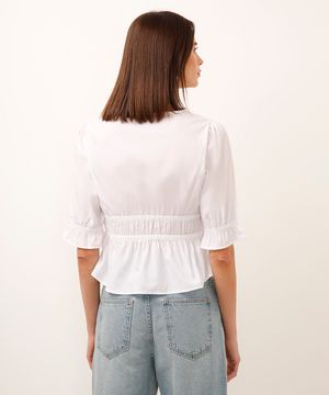 blusa bata manga bufante com laços off white