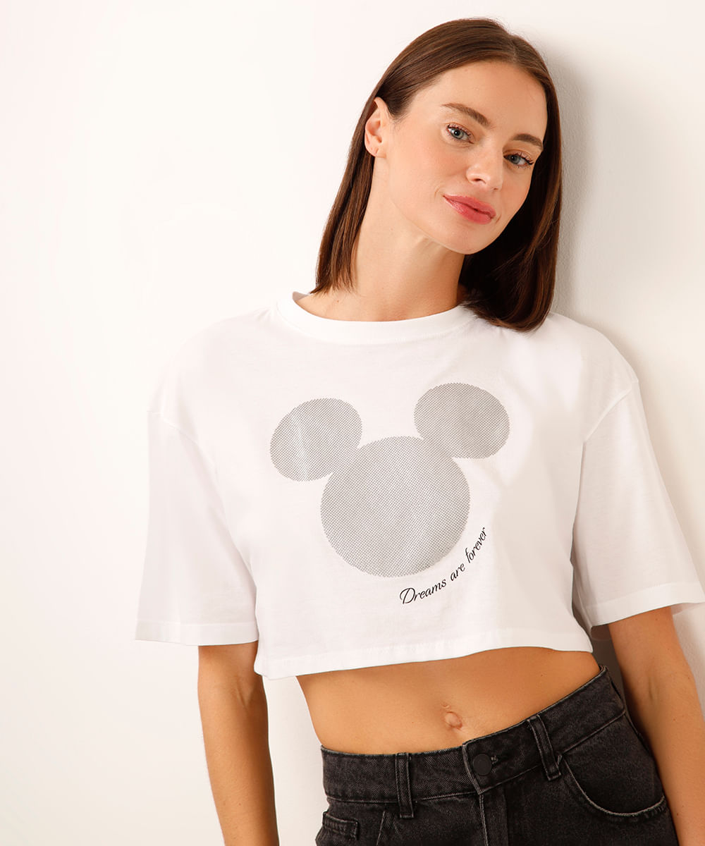cropped de algodão mickey off white