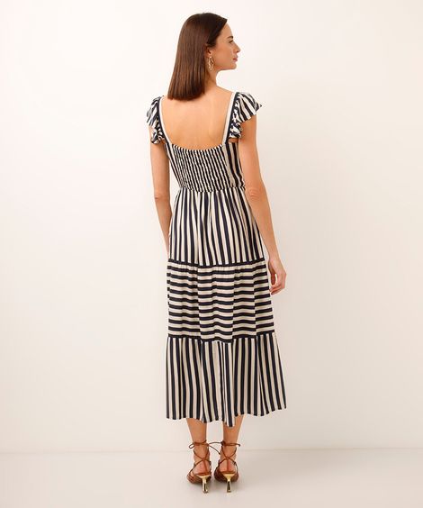 vestido midi de viscose três marias listrado azul