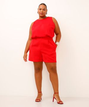 short de alfaiataria com pregas plus size vermelho