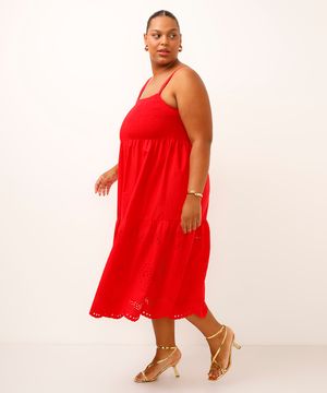 vestido midi com recortes plus size vermelho