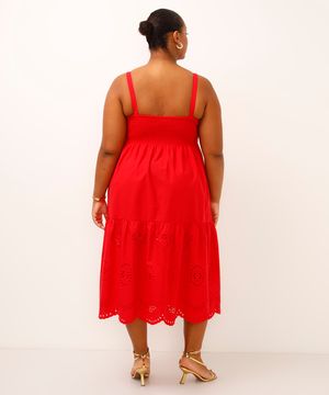 vestido midi com recortes plus size vermelho