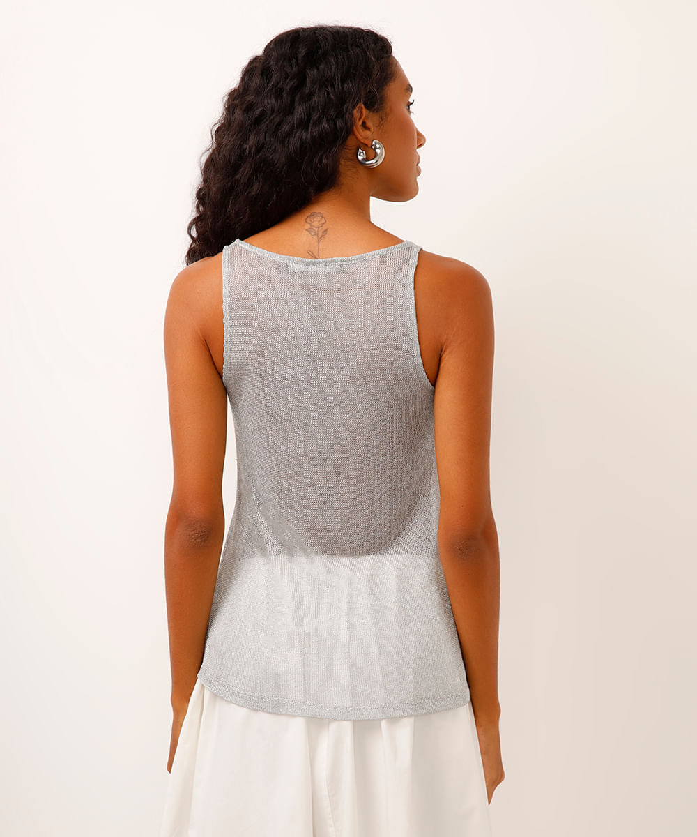 regata de tricot metalizada prateada