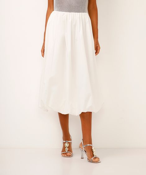saia midi balonê de algodão com bolsos off white