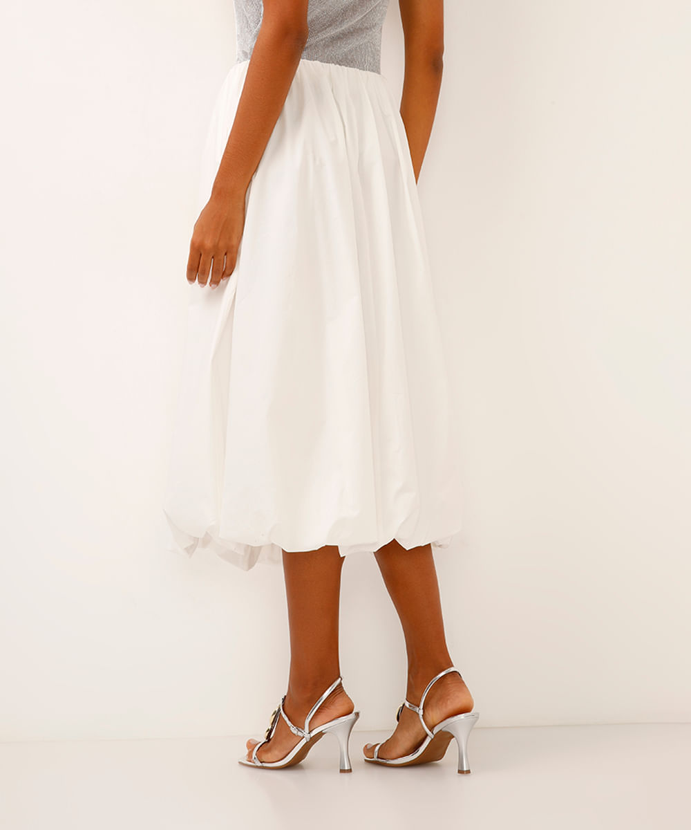 saia midi balonê de algodão com bolsos off white