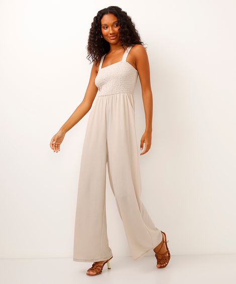 macacão wide leg texturizado bege
