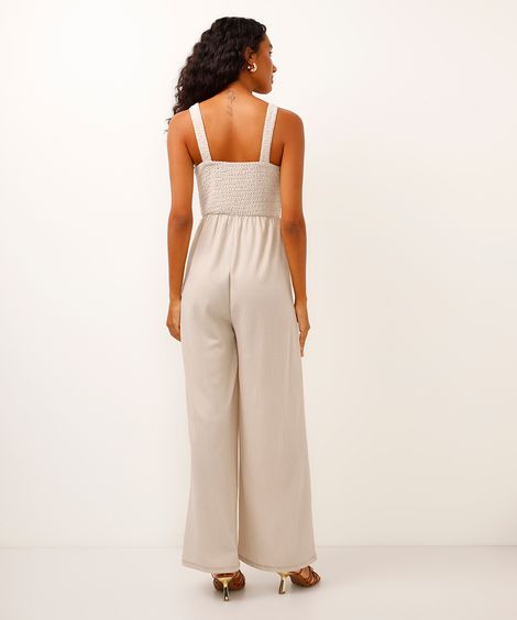macacão wide leg texturizado bege