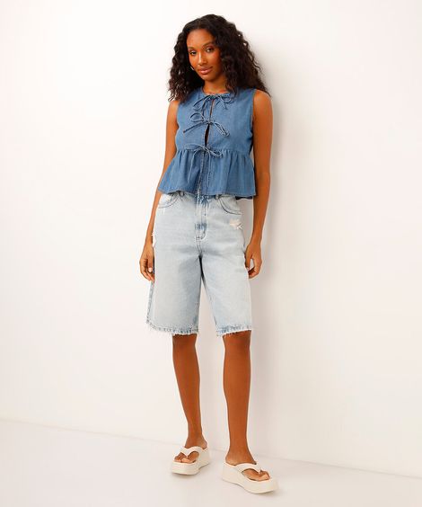 bermuda jorts jeans cintura alta azul