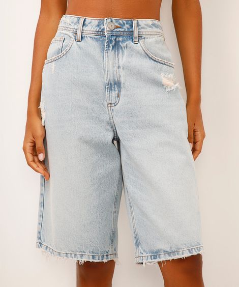 bermuda jorts jeans cintura alta azul
