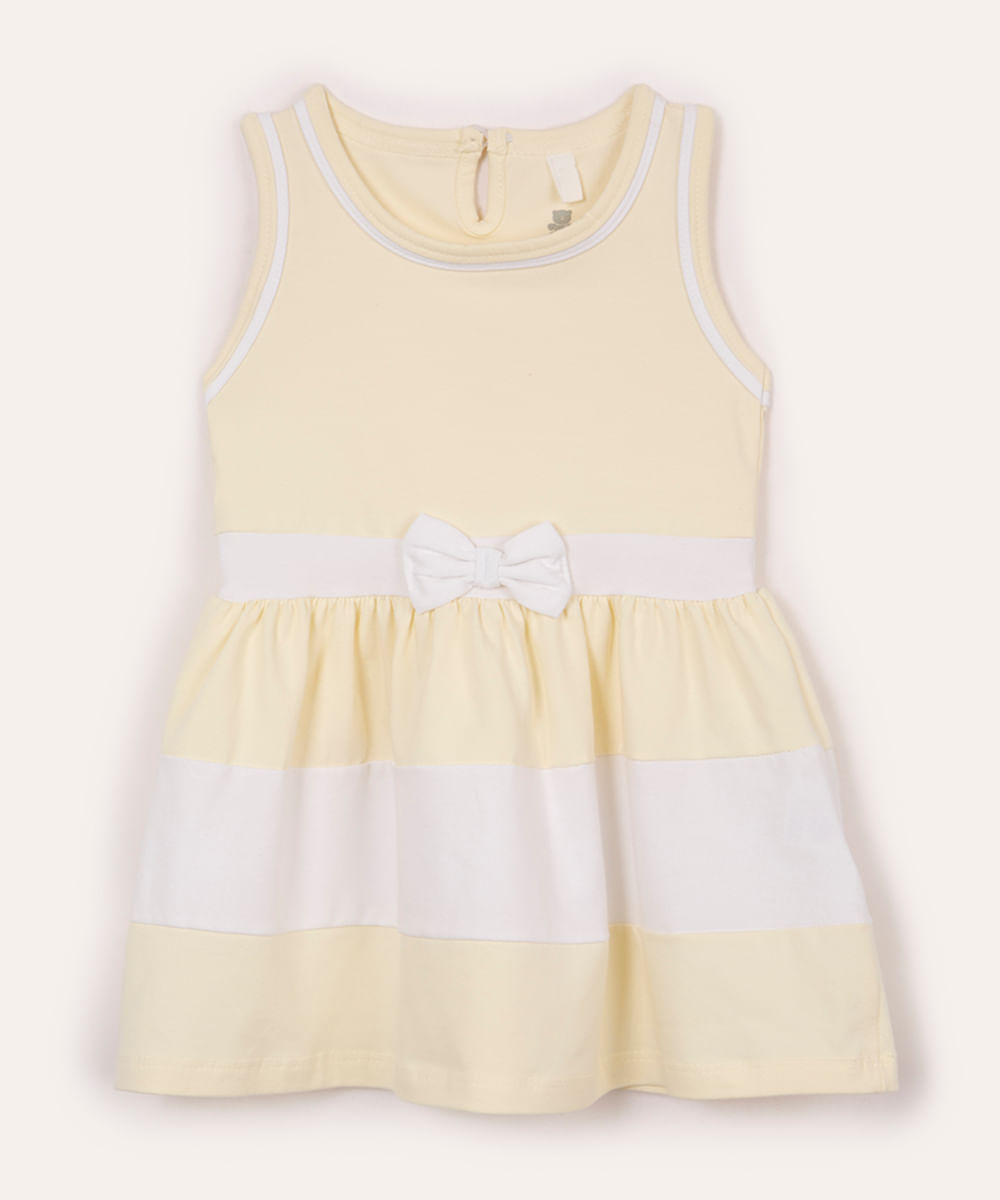vestido infantil de algodão listrado amarelo