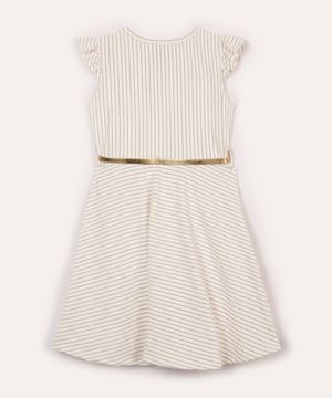 vestido infantil listrado com cinto off white