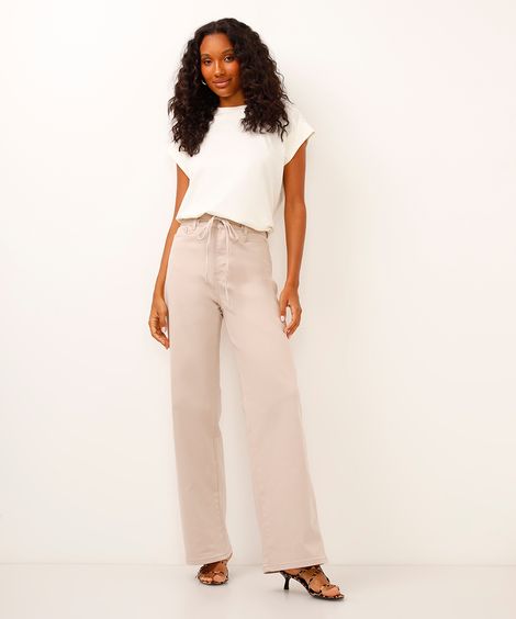 calça wide leg de sarja sawary bege