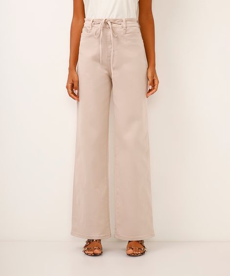 calça wide leg de sarja sawary bege