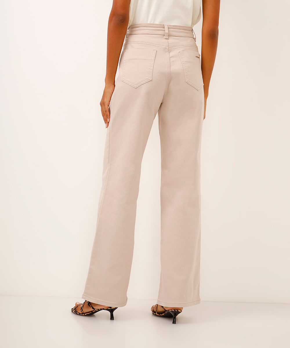 calça wide leg de sarja sawary bege