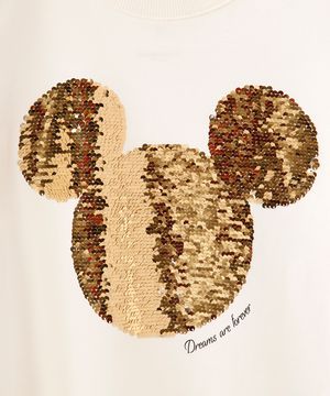 camiseta de algodão mickey com paetê off white