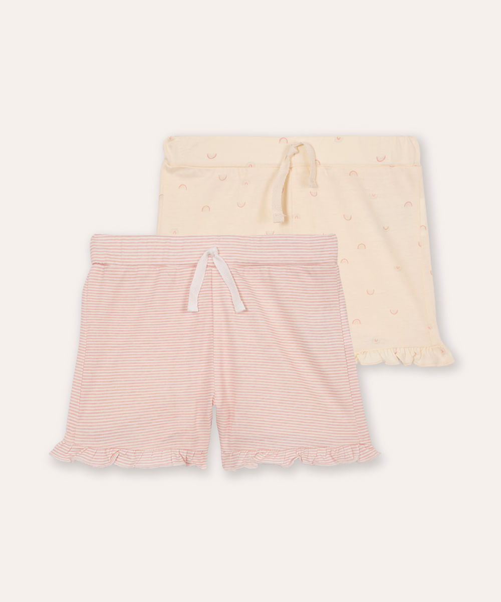 kit de 2 shorts infantils com babado colorido