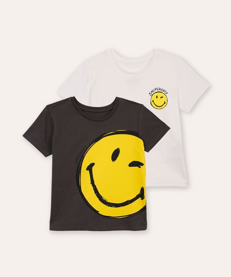 kit de 2 camiseta infantis smileyworld colorida