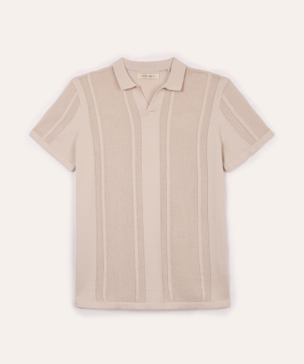 polo de tricot juvenil manga curta bege