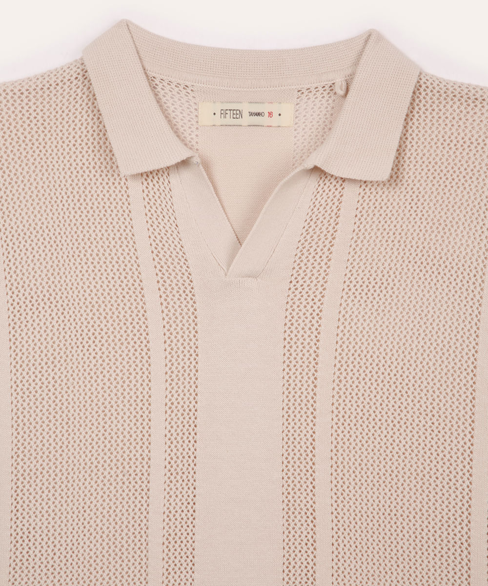 polo de tricot juvenil manga curta bege