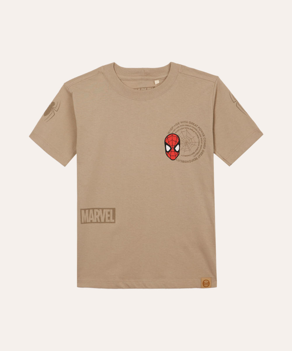 camiseta de algodão infantil homem aranha bege