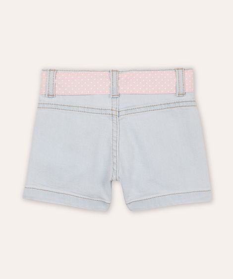 short clochard infantil jeans com faixa poá azul