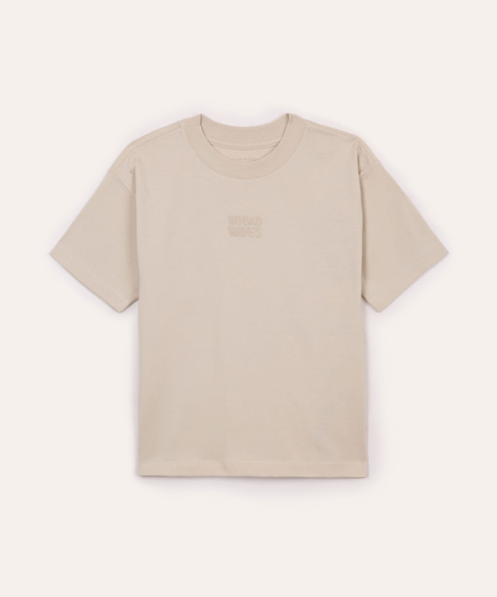 camiseta de algodão manga curta no bad waves bege