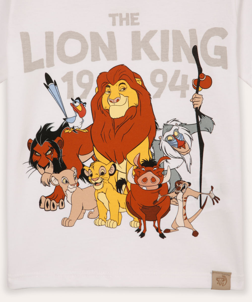 camiseta de algodão infantil o rei leão branca