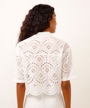 camisa de laise manga curta off white