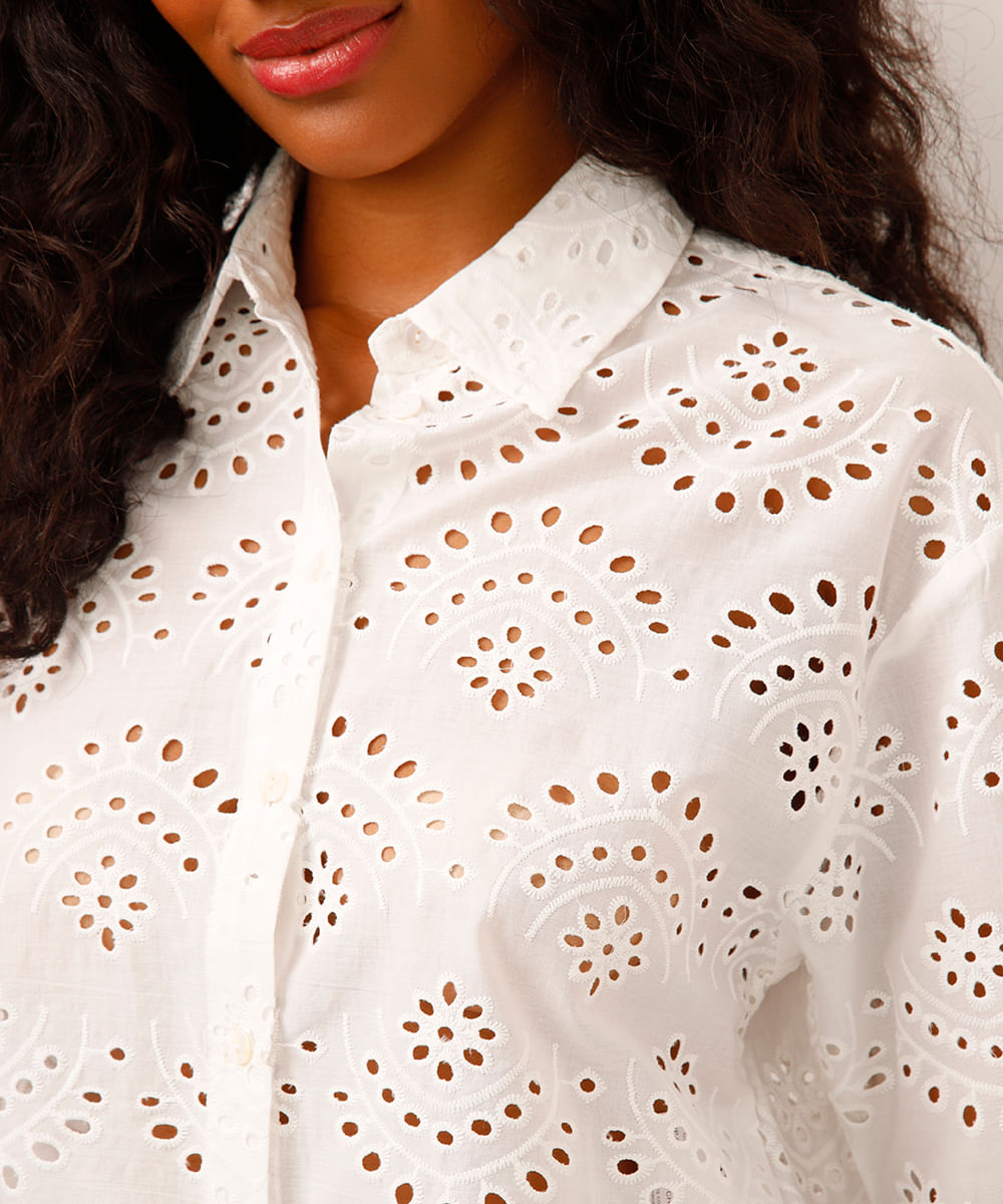 camisa de laise manga curta off white