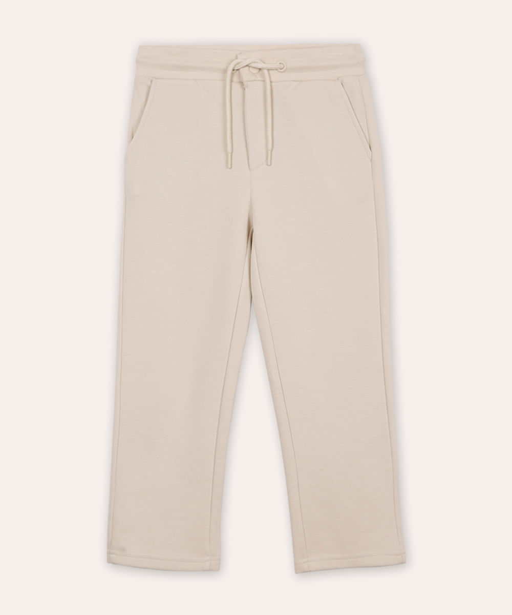 calça de algodão infantil com bolsos chino bege