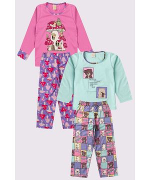 Kit 4 Peças Pijama Inverno Menina Molekada Colorido