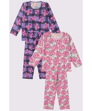 Kit 4 Peças Pijama Inverno Menina Molekada Colorido