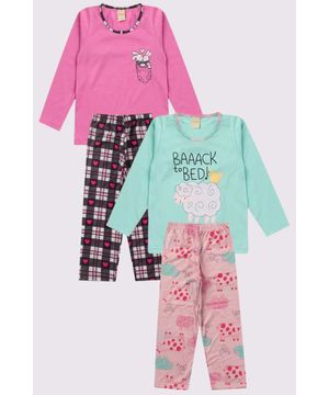 Kit 4 Peças Pijama Inverno Menina Molekada Colorido