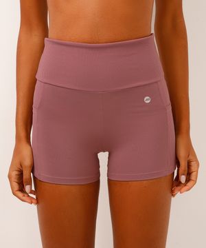 short esportivo ace canelado com bolsos rosa